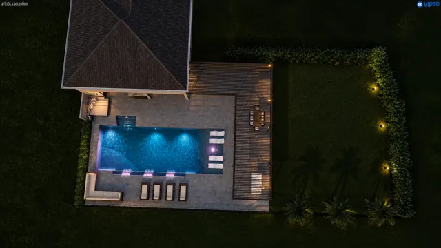 3D render of the Kazalak pool, view 11 (night aerial)