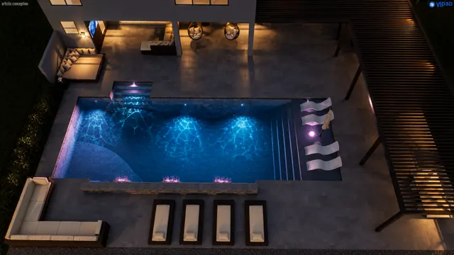 3D render of the Kazalak pool, view 15 (night aerial)